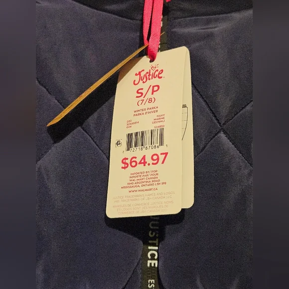 New Unworn Justice Girls Navy Jacket Size Small 7/8 - Picture 3 of 4